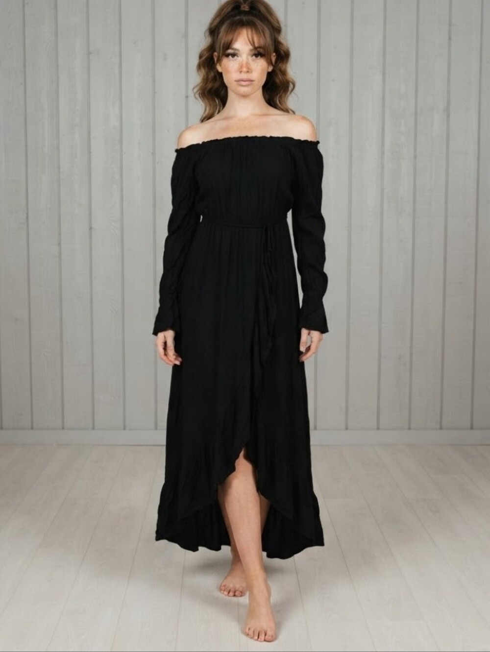 Peasant Milkmaid Whimsigoth Maxi Dress Anna Kaci Medium Black Wrap Flowy